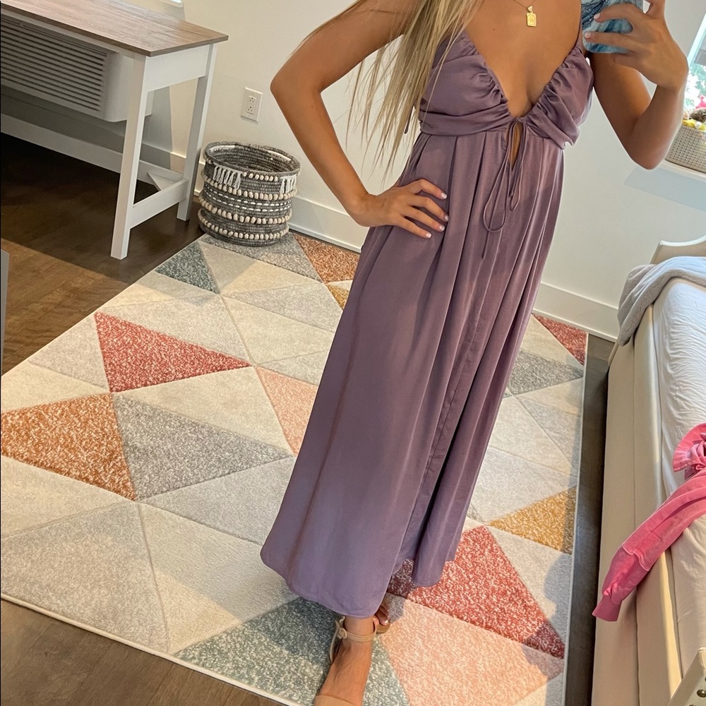 Lulu’s Dusty Purple Satin Maxi Dress
